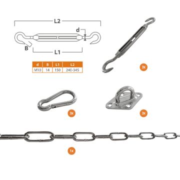 Sonnensegel-Befestigungsset Dreieck aus Edelstahl mit M10-Spanner