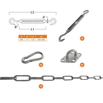 Sonnensegel-Befestigungsset quadratisch aus Edelstahl mit M8-Spanner
