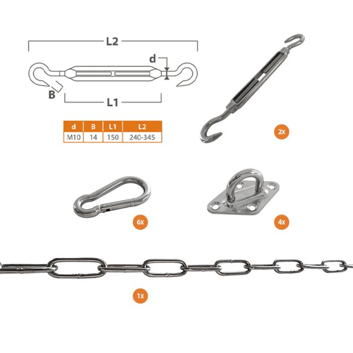 Sonnensegel-Befestigungsset quadratisch aus Edelstahl mit M10-Spanner main product photo